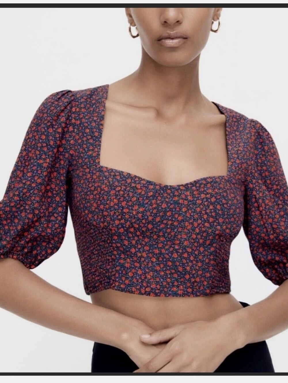ZARA FLORAL CROP TOP SHORT PUFF SLEEVED SMOKEY SIDE NWT SIZE SMALL